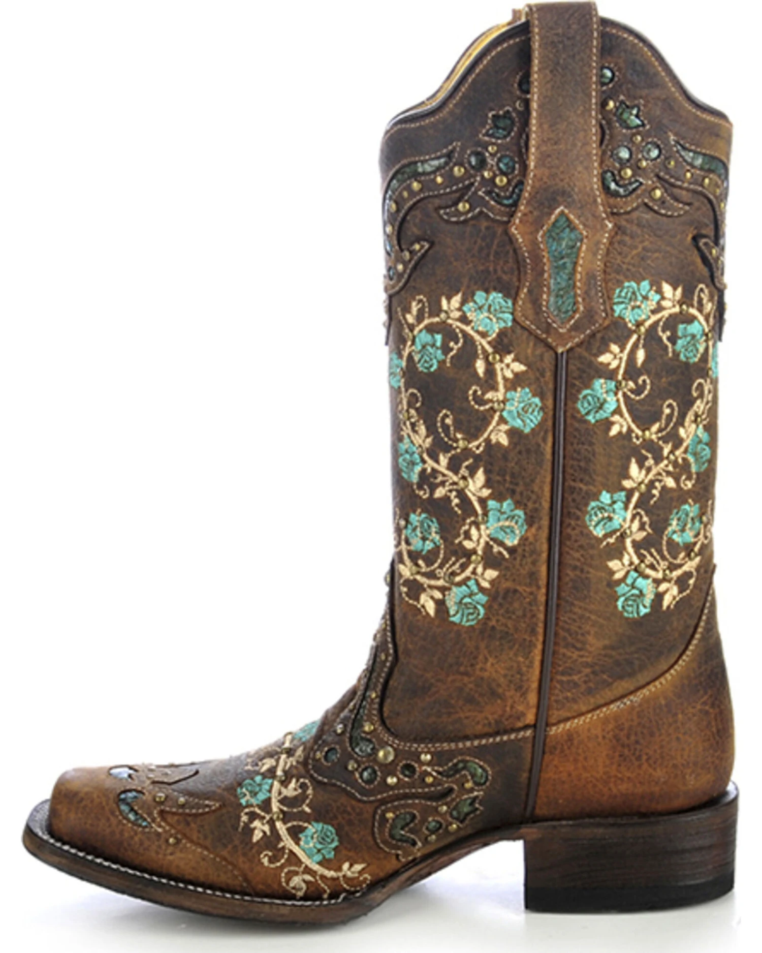 Corral Women's Studded Floral Embroidery Western Boots - Square Toe 2 Corral Women's Studded Floral Embroidery Western Boots - Square Toe - Image 2