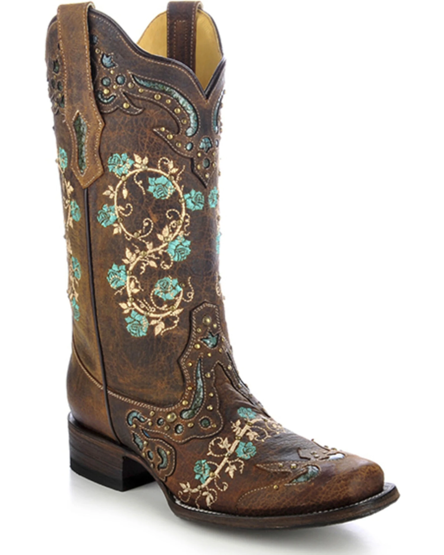 Corral Women's Studded Floral Embroidery Western Boots - Square Toe 1 Corral Women's Studded Floral Embroidery Western Boots - Square Toe