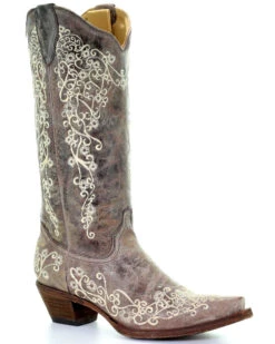 Corral Women's Crater With Bone Embroidery Western Boots - Snip Toe