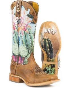 Tin Haul Women's Cactilicious Looking Sharp Sole Western Boots - Broad Square Toe