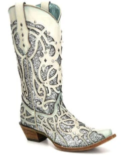 Corral Women's White Turquoise Glitter Chameleon Sun Boots - Snip Toe 