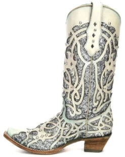 Corral Women's White Turquoise Glitter Chameleon Sun Boots - Snip Toe  -Ariat || Corral || Dan Post Store 2000237668 100 P3