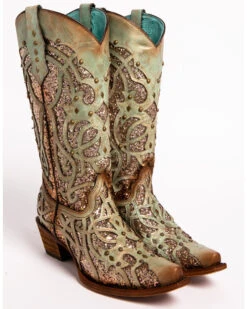 Corral Women's Mint Glitter Inlay Western Boots - Snip Toe 10 Corral Women's Mint Glitter Inlay Western Boots - Snip Toe -Ariat || Corral || Dan Post Store 2000239665 300 FT