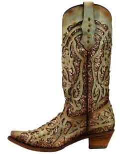 Corral Women's Mint Glitter Inlay Western Boots - Snip Toe 9 Corral Women's Mint Glitter Inlay Western Boots - Snip Toe -Ariat || Corral || Dan Post Store 2000239665 300 LT