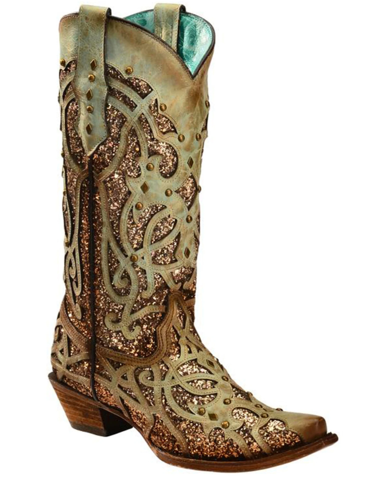 Corral Women's Mint Glitter Inlay Western Boots - Snip Toe 1 Corral Women's Mint Glitter Inlay Western Boots - Snip Toe