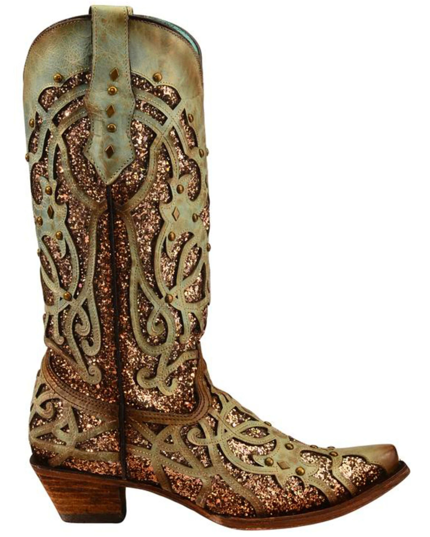 Corral Women's Mint Glitter Inlay Western Boots - Snip Toe 2 Corral Women's Mint Glitter Inlay Western Boots - Snip Toe - Image 2