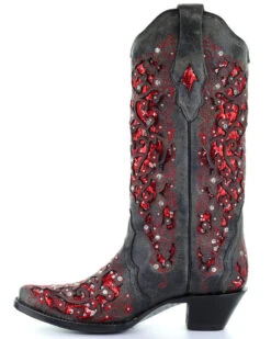 Corral Women's Crystal And Red Sequin Inlay Western Boots - Snip Toe -Ariat || Corral || Dan Post Store 2000241023 001 LT