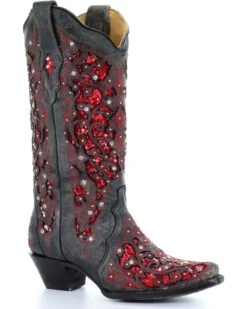 Corral Women's Crystal And Red Sequin Inlay Western Boots - Snip Toe