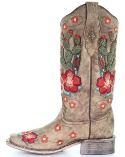 Corral Women's Cactus Floral Embroidery Overlay Western Boots - Square Toe -Ariat || Corral || Dan Post Store 2000282865 251 P3