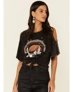 White Crow Women's Night Rainbow Dolly Quote Cold Shoulder Top