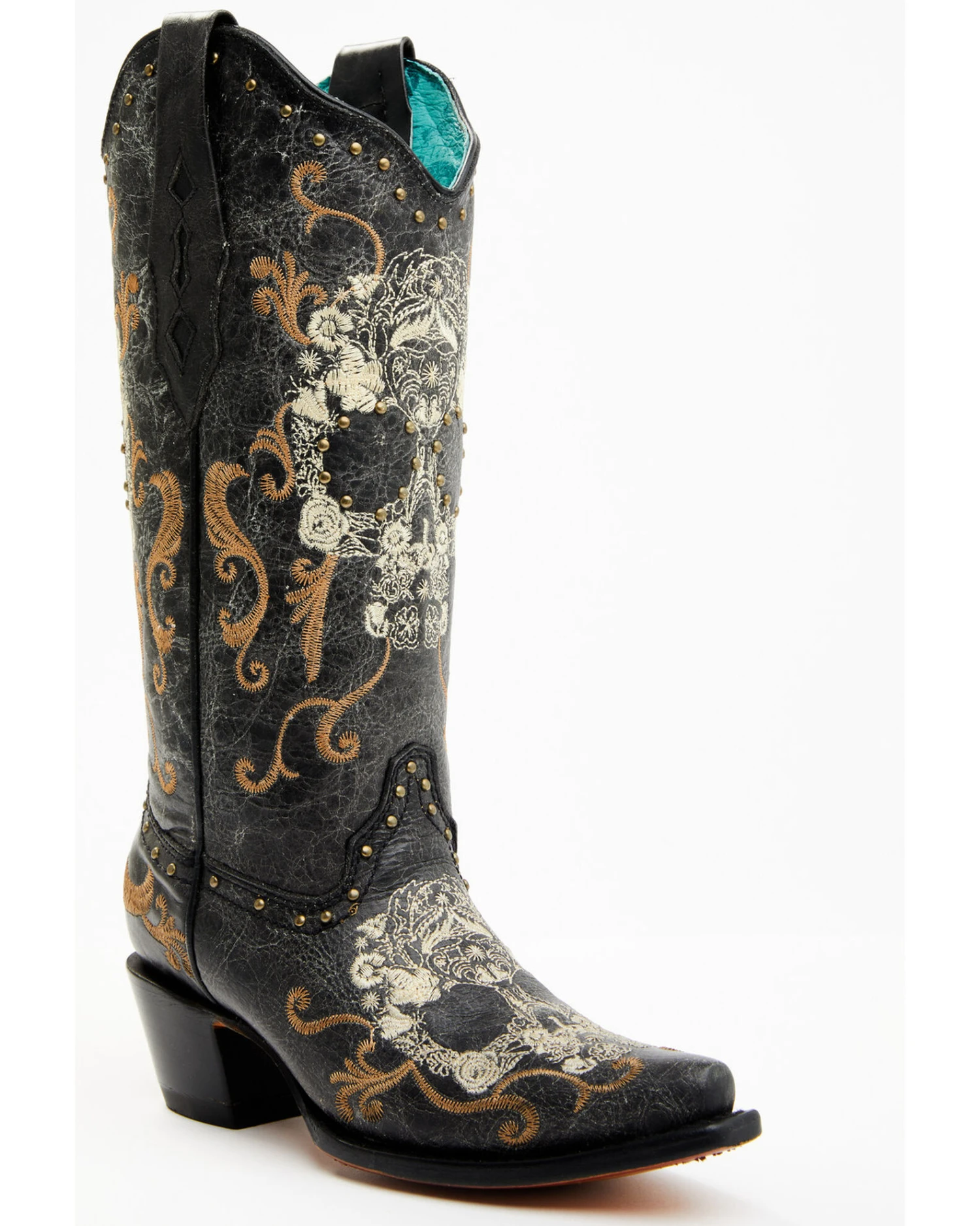 Corral Women's Floral Skull Embroidery & Studs Western Boots - Snip Toe 1 Corral Women's Floral Skull Embroidery & Studs Western Boots - Snip Toe