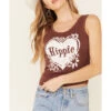 Bandit Brand Women's Hippie Heart Graphic Lace Trim Tank Top