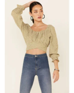 Beyond The Radar Women's Gingham Print Tie Back Crop Top