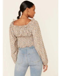 Beyond The Radar Women's Ditsy Smocked Long Sleeve Peasant Crop Top  -Ariat || Corral || Dan Post Store 2000343880 200 P4