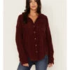 Wishlist Women's Solid Corduroy Oversized Long Sleeve Button Down Shirt 