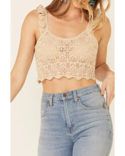 Very J Women's Natural Ruffle Strap Sweater-Knit Crop Tank Top   -Ariat || Corral || Dan Post Store 2000349813 101 P3