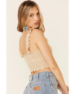 Very J Women's Natural Ruffle Strap Sweater-Knit Crop Tank Top   -Ariat || Corral || Dan Post Store 2000349813 101 P4