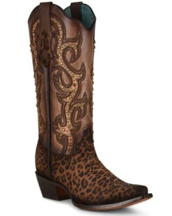Corral Women's Leopard Print Studded Western Boots - Snip Toe