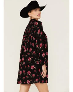 Angie Women's Navy Long Sleeve Smocked Floral Border Mini Dress -Ariat || Corral || Dan Post Store 2000365405 410 P3