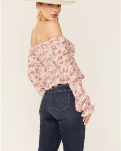 Beyond The Radar Women's Floral White Smocked Chiffon Off Shoulder Top -Ariat || Corral || Dan Post Store 2000366189 100 P4