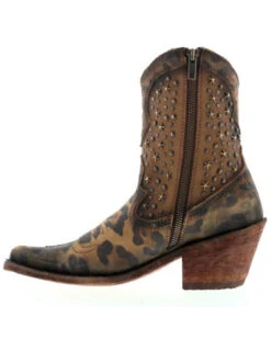 Caborca Silver By Liberty Black Women's Leopard Print Studded Short Western Boots - Pointed Toe -Ariat || Corral || Dan Post Store 2000366406 200 P3
