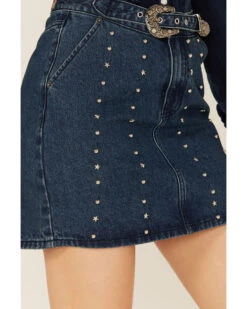Rock & Roll Denim Women's Dark Wash Studded Belted Western Denim Mini Skirt -Ariat || Corral || Dan Post Store 2000368495 400 P3