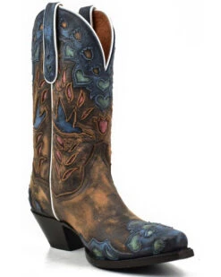 Dan Post Women's Humming Bird Heart And Floral Inlay Western Boots - Snip Toe