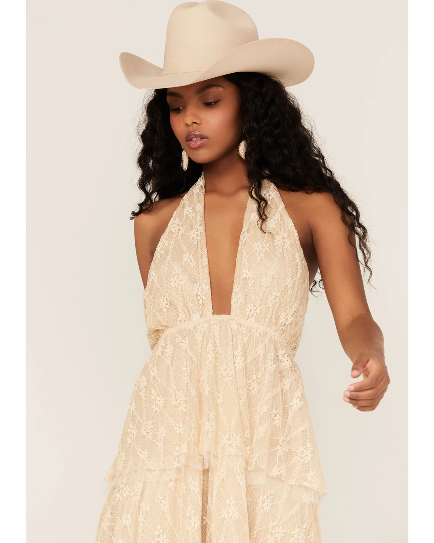 Flying Tomato Women's Floral Lace Halter Tiered Midi Dress 2 Flying Tomato Women's Floral Lace Halter Tiered Midi Dress - Image 2