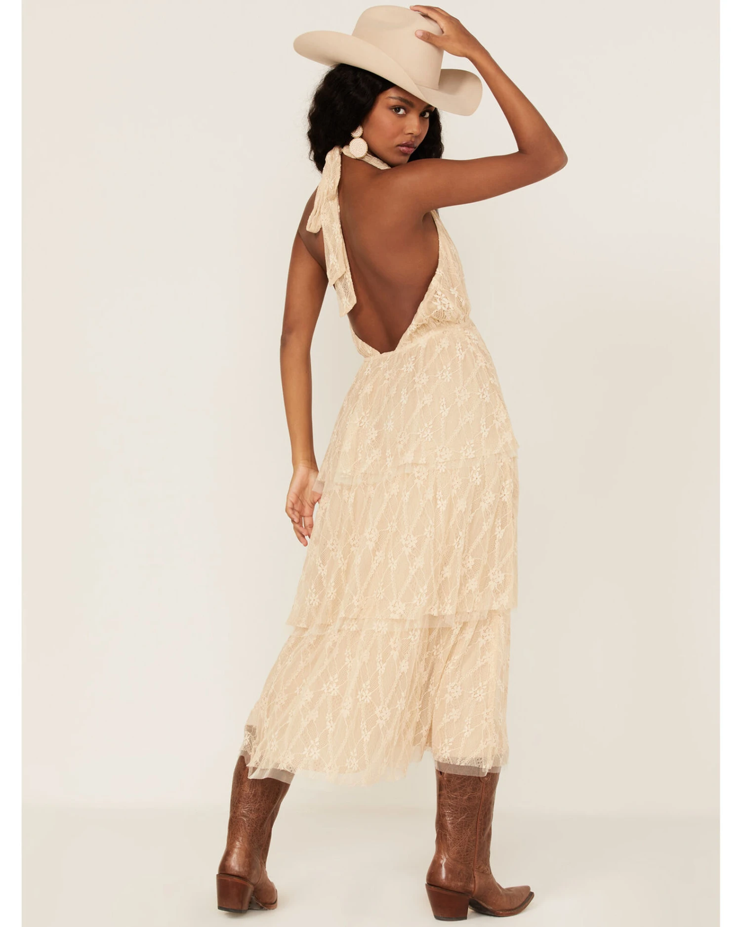 Flying Tomato Women's Floral Lace Halter Tiered Midi Dress 4 Flying Tomato Women's Floral Lace Halter Tiered Midi Dress - Image 4