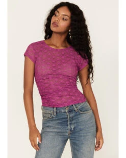 Free People Women's Keep It Simple Lace Short Sleeve Top
