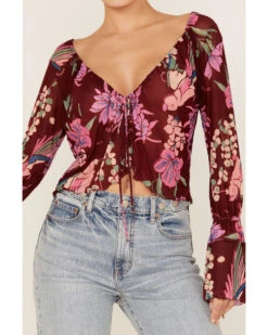 Free People Women's Floral Print Of Paradise Tie Front Crop Top -Ariat || Corral || Dan Post Store 2000374743 600 P3