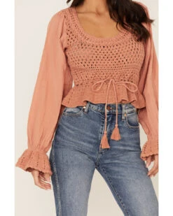 Free People Women's Megan Crochet Knit Peplum Puff Sleeve Top -Ariat || Corral || Dan Post Store 2000374746 103 P3