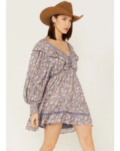 Jen's Pirate Booty Women's Floral Print Long Sleeve Wildflower Lasi Mini Dress