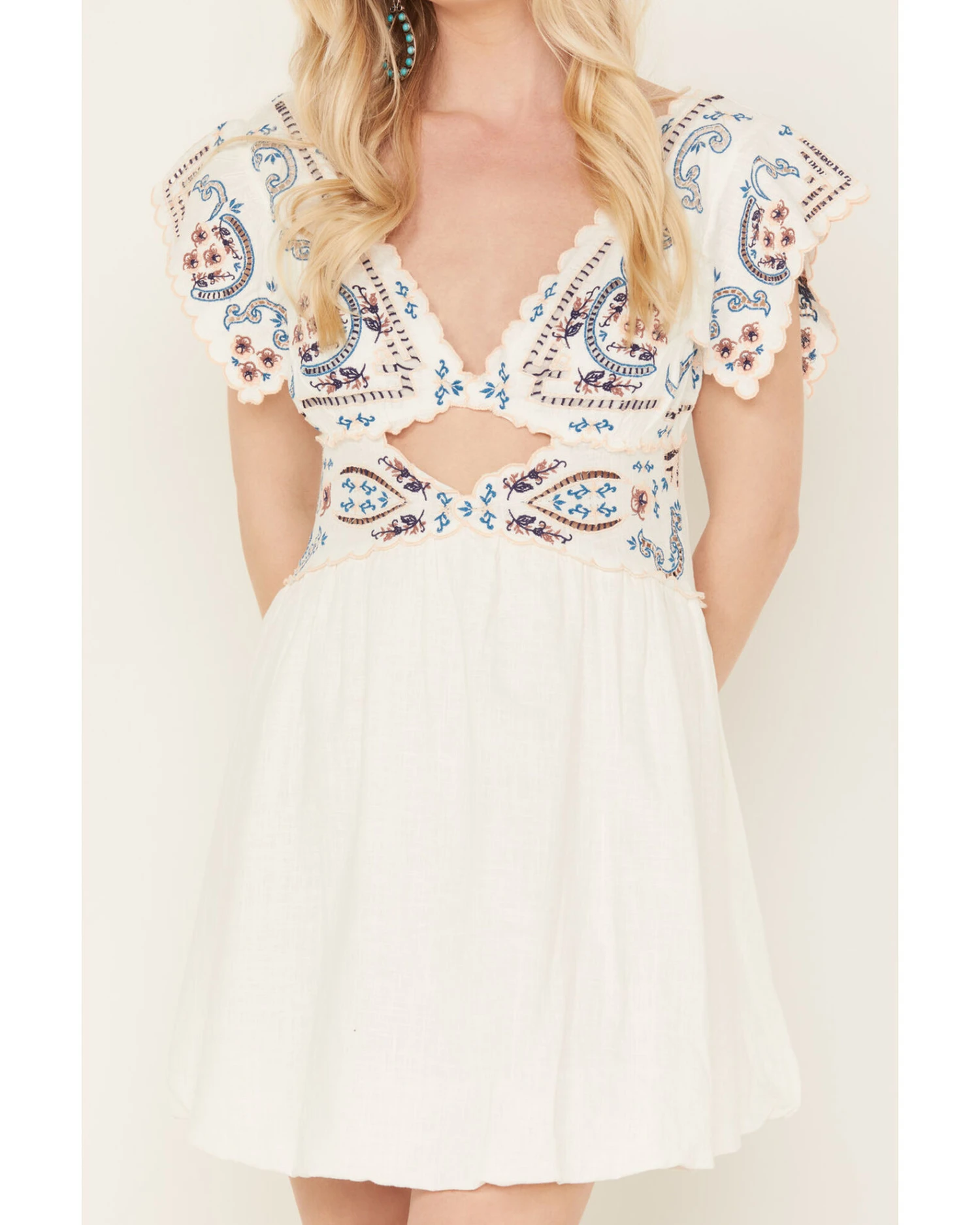 Free People Women's Rambling Roads Mini Short Sleeve Embroidered Dress 3 Free People Women's Rambling Roads Mini Short Sleeve Embroidered Dress - Image 3