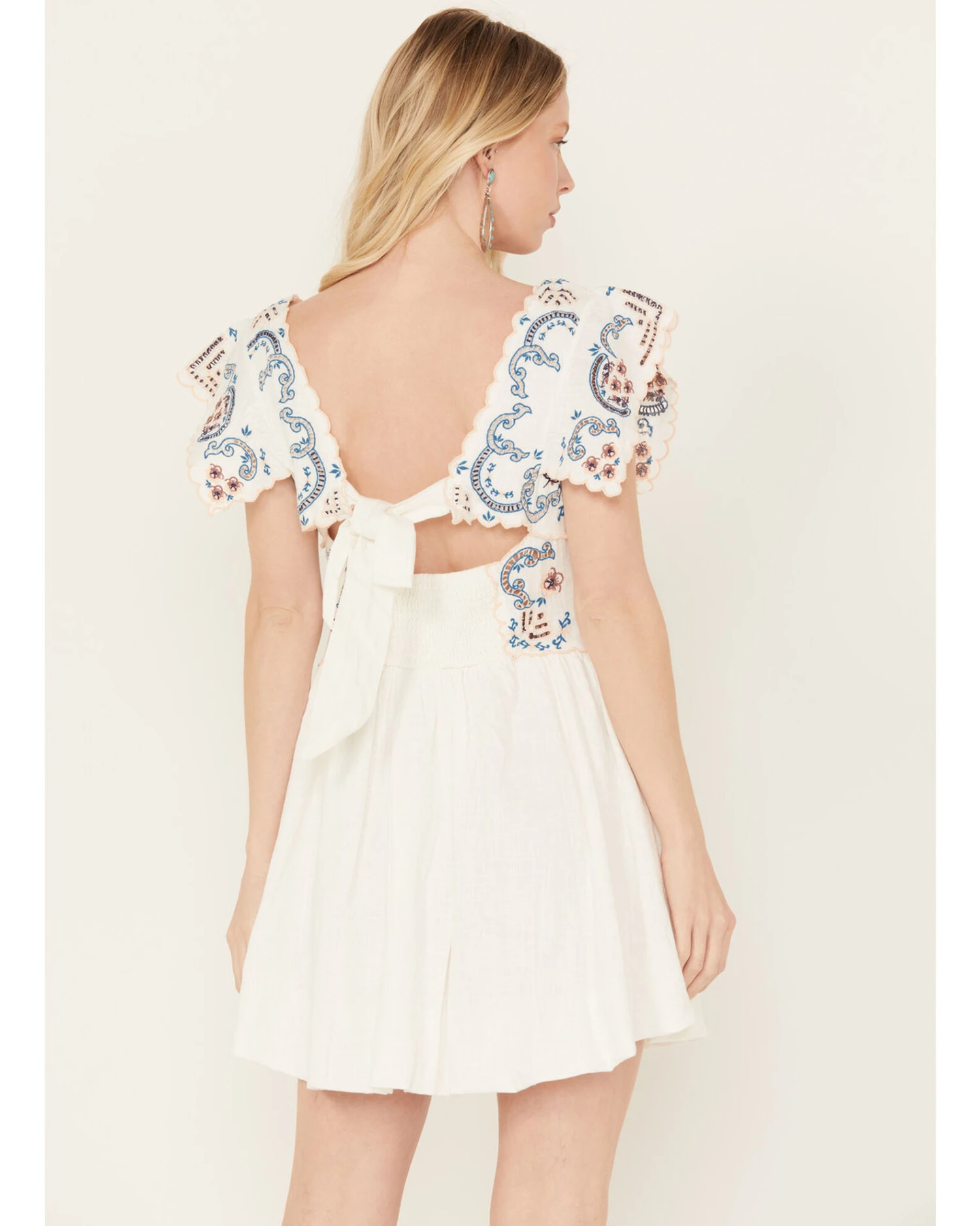 Free People Women's Rambling Roads Mini Short Sleeve Embroidered Dress 4 Free People Women's Rambling Roads Mini Short Sleeve Embroidered Dress - Image 4